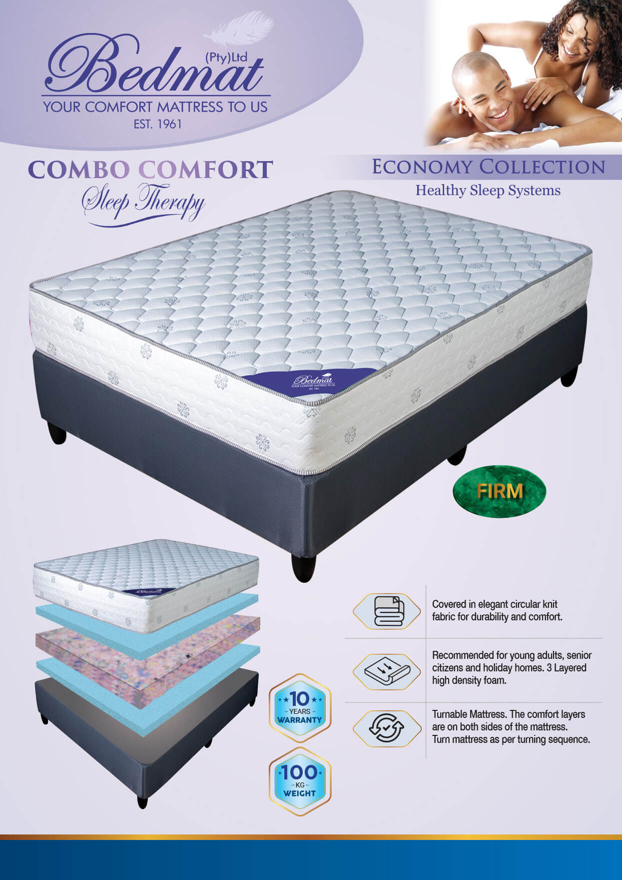 Combo Comfort mattress and base and details
